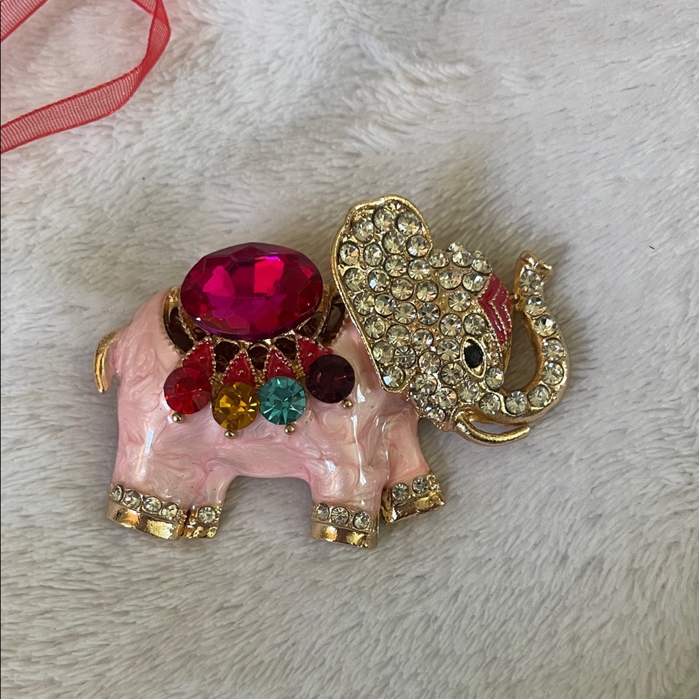 Pink Elephant enamel ornament charm with Gem Accents nwt